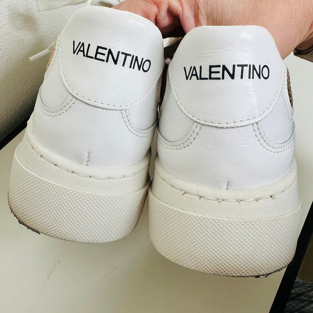 Valentino Minerva Monogram White & Rose Gold Leather Lace Sneaker 9 - Picture 12 of 15